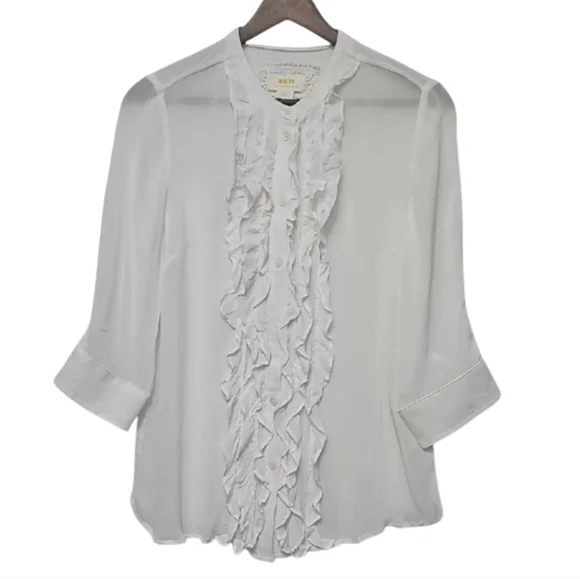 Maeve By Anthropologie White Ruffled Bib Collar Blouse Size S - Picture 6 of 7
